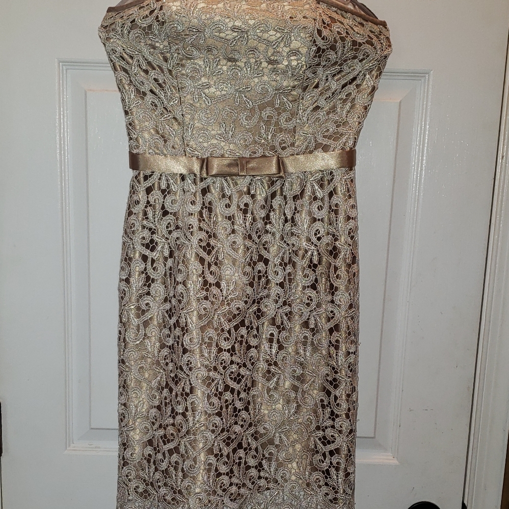 Cache Strapless Gold Midi Embroidered Dress - Picture 2 of 10